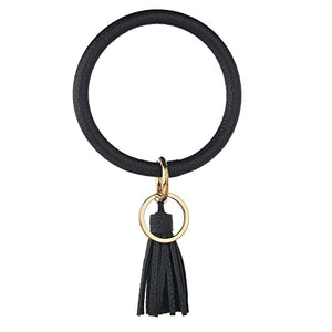 HYPSY™ Leatherette Tassel Keychain Bangle Bracelet in Black