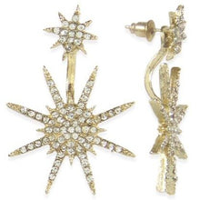 Load image into Gallery viewer, Pavé Crystal Starburst Jacket Earrings in 14K Goldplate
