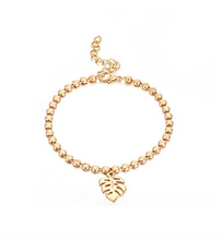 Load image into Gallery viewer, BELLA 14K Goldplate Beaded Palm Frond Charm Bracelet
