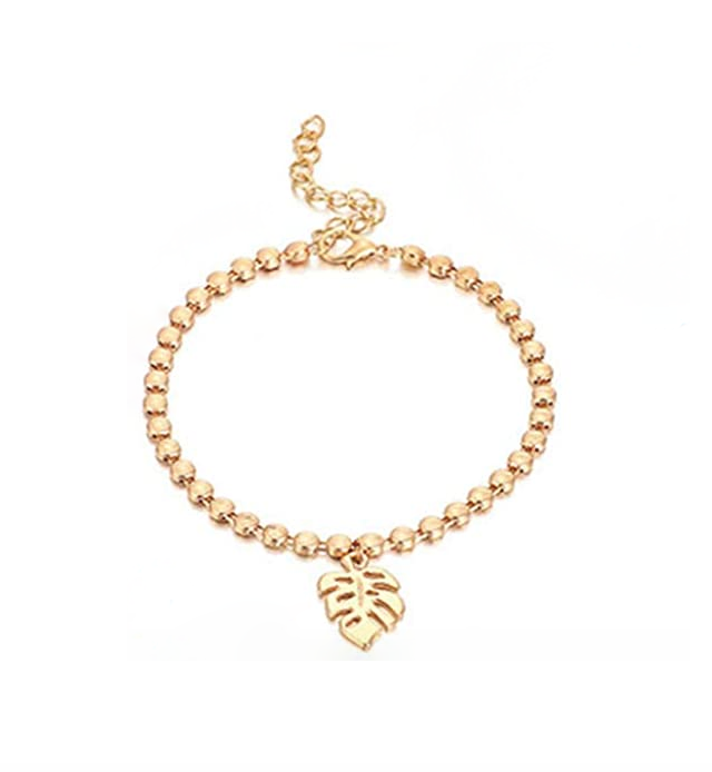 BELLA 14K Goldplate Beaded Palm Frond Charm Bracelet