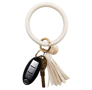 HYPSY™ Leatherette Tassel Keychain Bangle Bracelet in Ivory