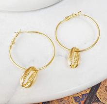 Load image into Gallery viewer, DARYA Gold Cowrie Shell Huggie Hoops
