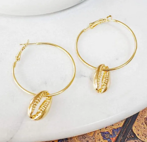 DARYA Gold Cowrie Shell Huggie Hoops