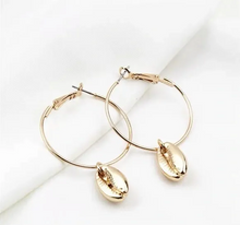 Load image into Gallery viewer, DARYA Gold Cowrie Shell Huggie Hoops
