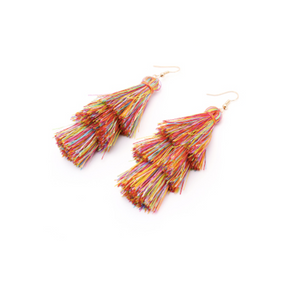 LA BOHÉME 3-Tiered Silk Tassel Drop Earrings in Rainbow Delight