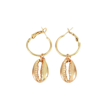 Load image into Gallery viewer, DARYA Gold Cowrie Shell Huggie Hoops
