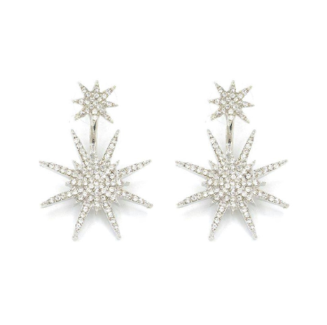 Pavé Crystal Starburst Jacket Earrings in 925 Silver Plating