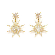 Load image into Gallery viewer, Pavé Crystal Starburst Jacket Earrings in 14K Goldplate
