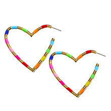 Load image into Gallery viewer, GOLDIE Rainbow Heart Hoops
