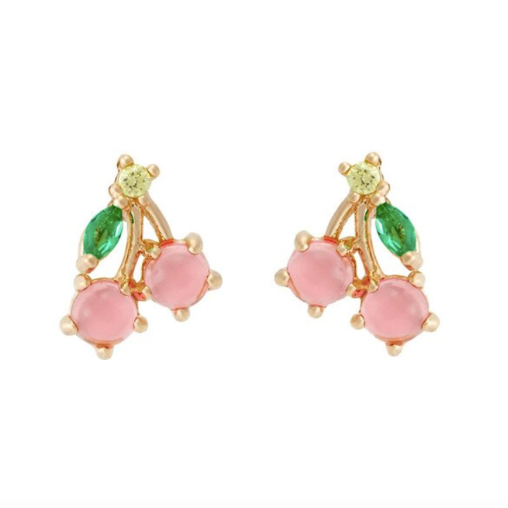 CHERRY Mini Gold Crystal Studs