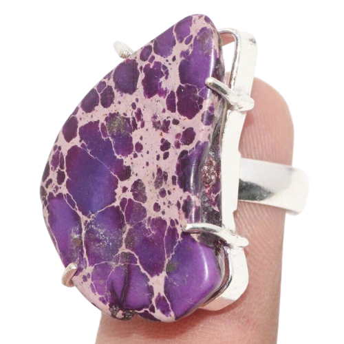 Silver-Pronged Purple Jasper Ring