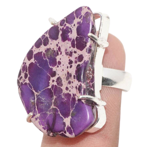 Silver-Pronged Purple Jasper Ring